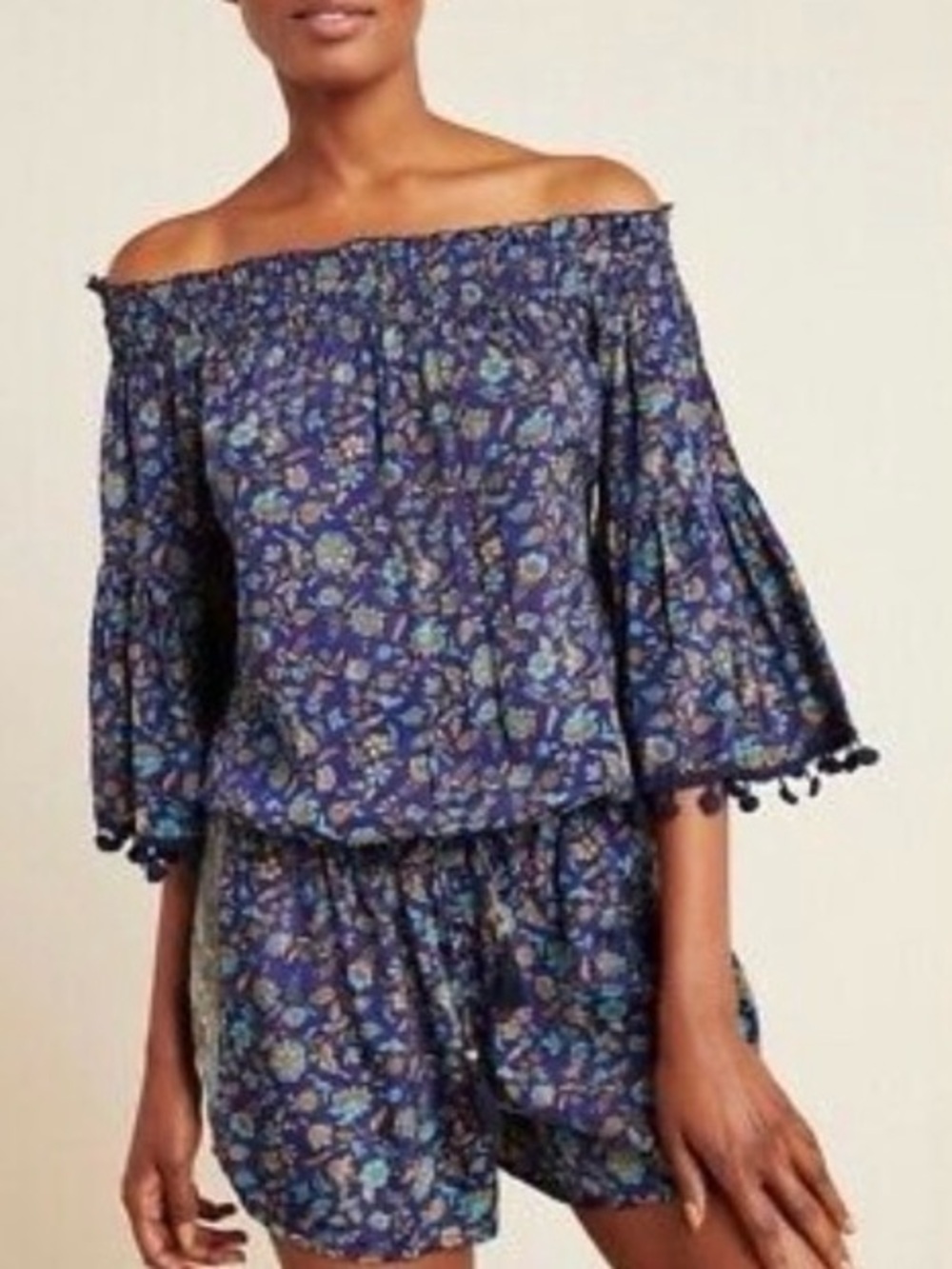 Anthropologie Raga Kassie Pom Pom floral romper
